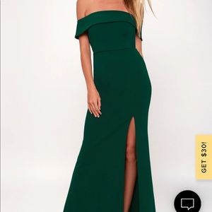 Lulu L, never worn/ removed from packaging forest green off the shoulder dress